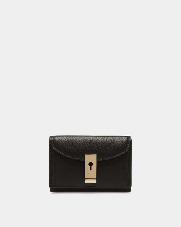 Women Bally Wallets and Card Holders Lock Me Wallet In Black Grained Leather Black Women Bally Wallets and Card Holders Lock Me Wallet In Black Grained Leather Black