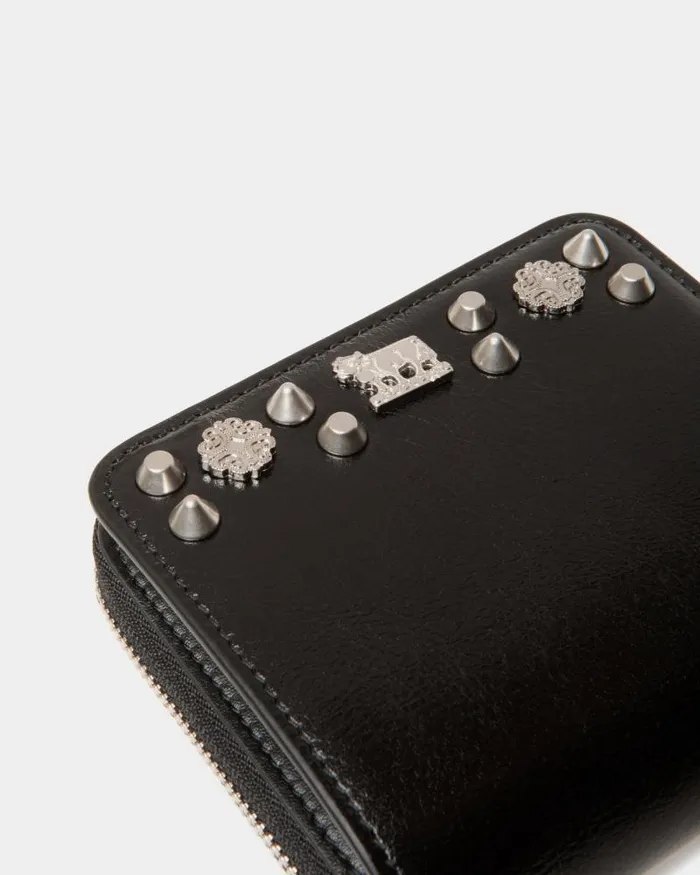 Women Bally Wallets and Card Holders Swissness Wallet In Black Leather With Studs Black Women Bally Wallets and Card Holders Swissness Wallet In Black Leather With Studs Black