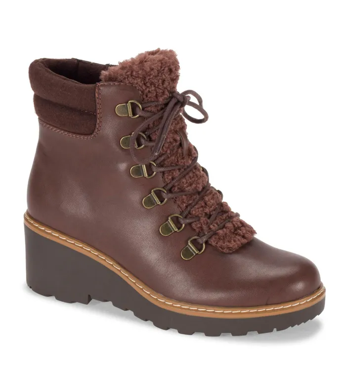 Women Baretraps Booties Nasha Lace Up Wedge Bootie Dark Brown