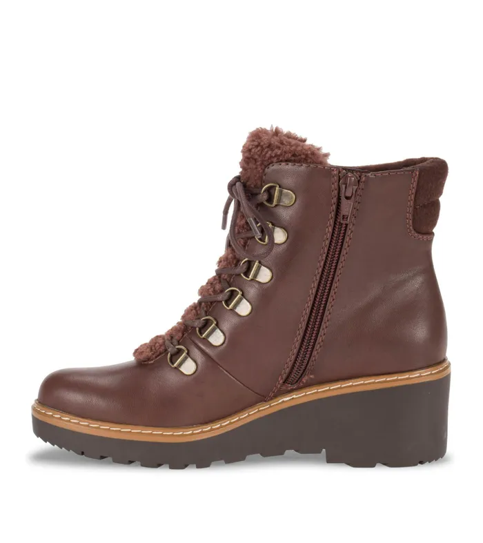 Women Baretraps Booties Nasha Lace Up Wedge Bootie Dark Brown