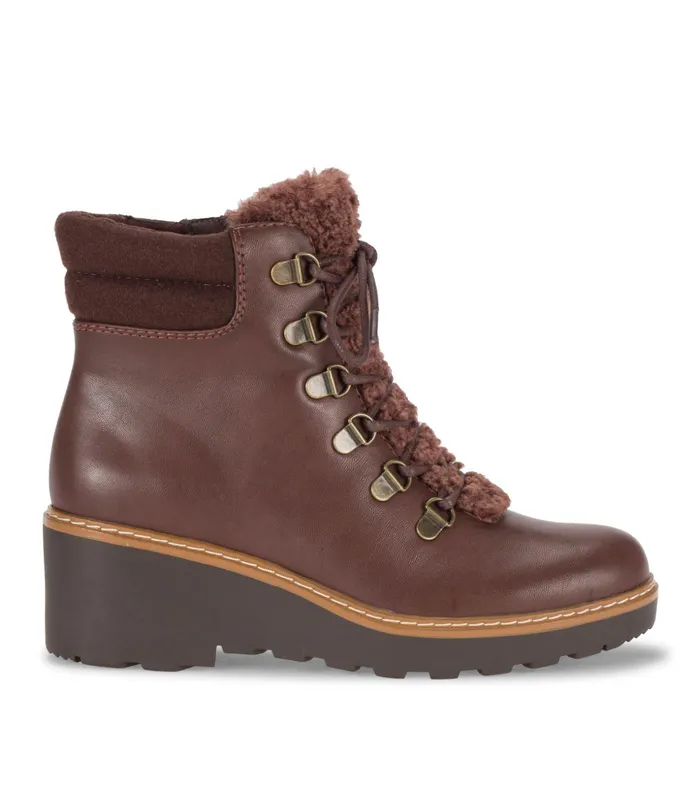 Women Baretraps Booties Nasha Lace Up Wedge Bootie Dark Brown