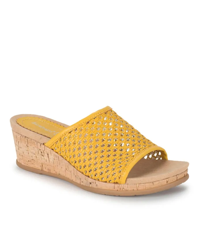 Women Baretraps Slides and Slip On Sandals Flossey Wedge Slide Sandal Mellow Yellow