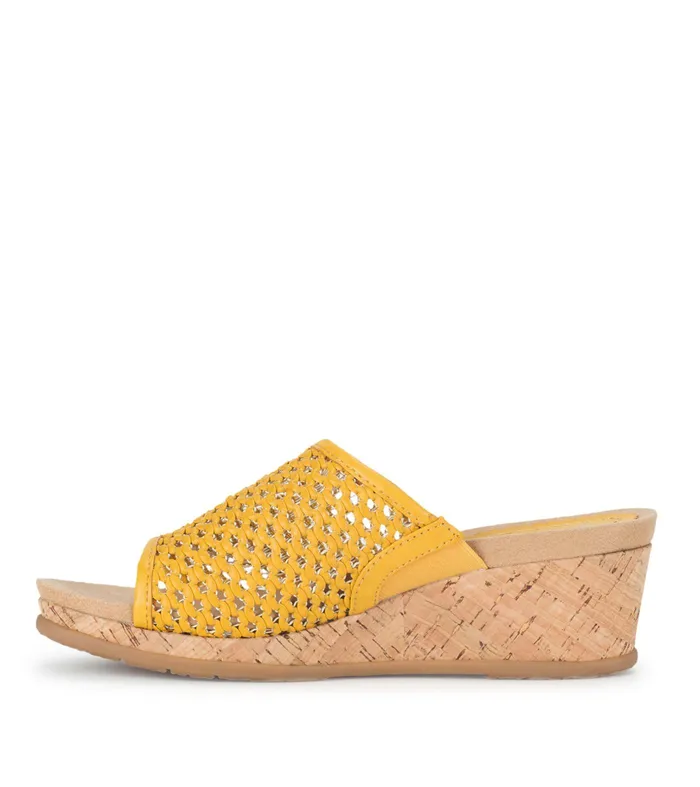 Women Baretraps Slides and Slip On Sandals Flossey Wedge Slide Sandal Mellow Yellow
