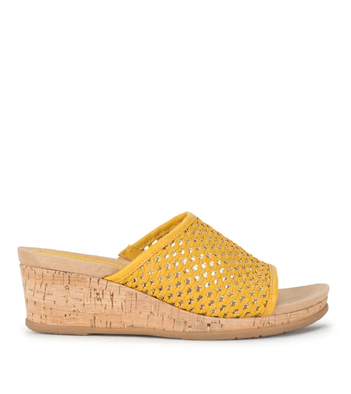 Women Baretraps Slides and Slip On Sandals Flossey Wedge Slide Sandal Mellow Yellow