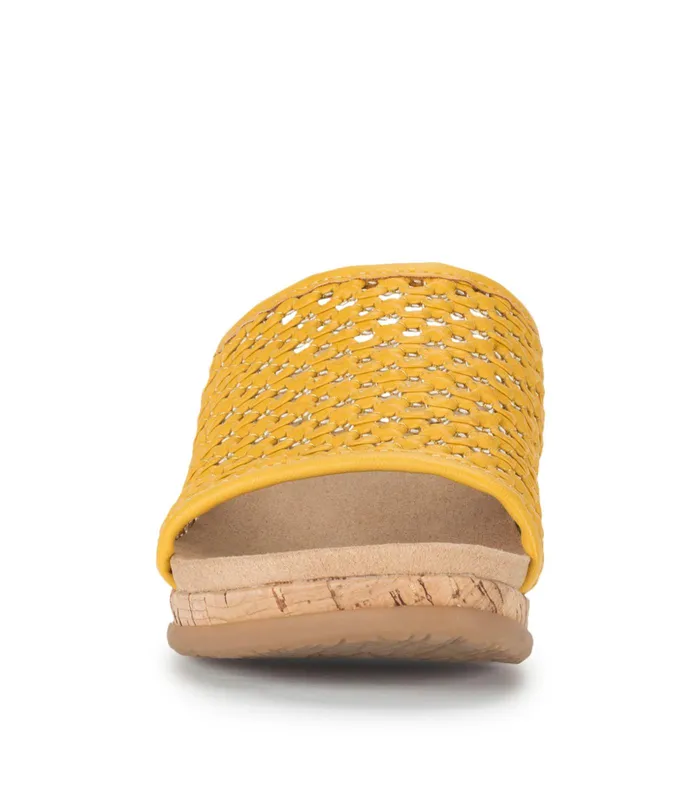 Women Baretraps Slides and Slip On Sandals Flossey Wedge Slide Sandal Mellow Yellow