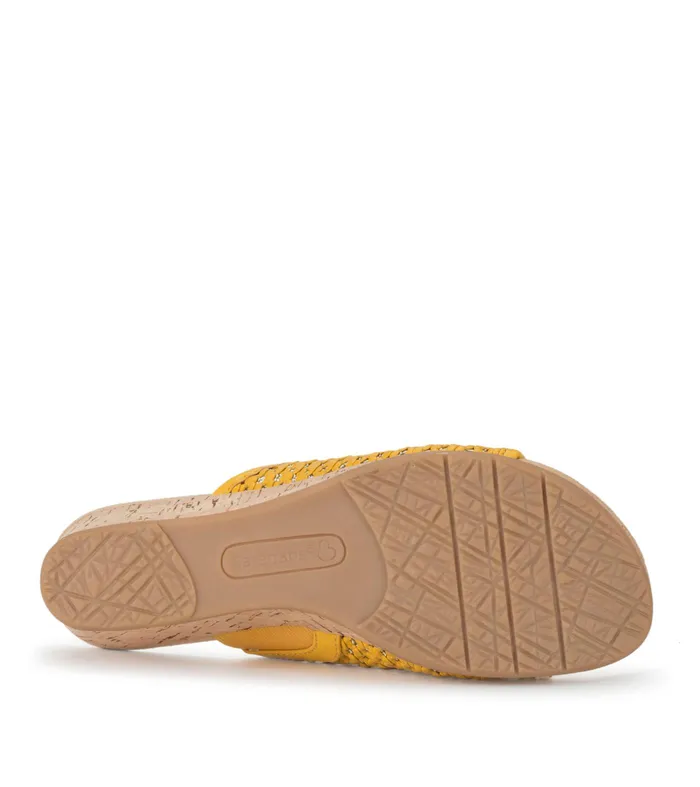 Women Baretraps Slides and Slip On Sandals Flossey Wedge Slide Sandal Mellow Yellow