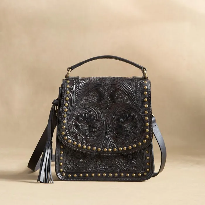 Women Baroque Tooled Bag Black Sundance Catalog Handbags
