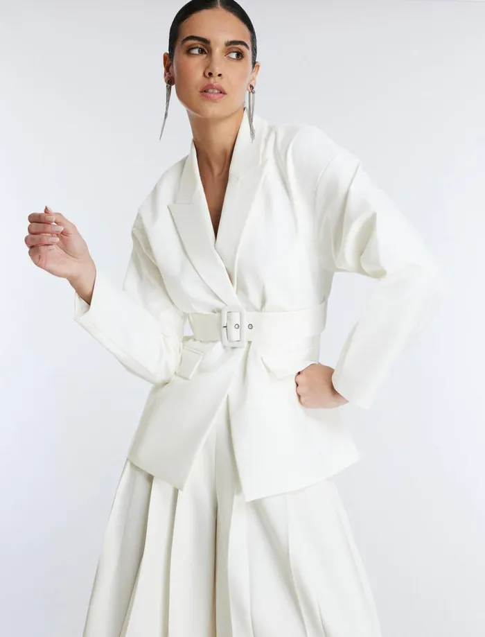 Women Belted Blazer Gardenia BCBG Jackets and Blazers Women Belted Blazer Gardenia BCBG Jackets and Blazers