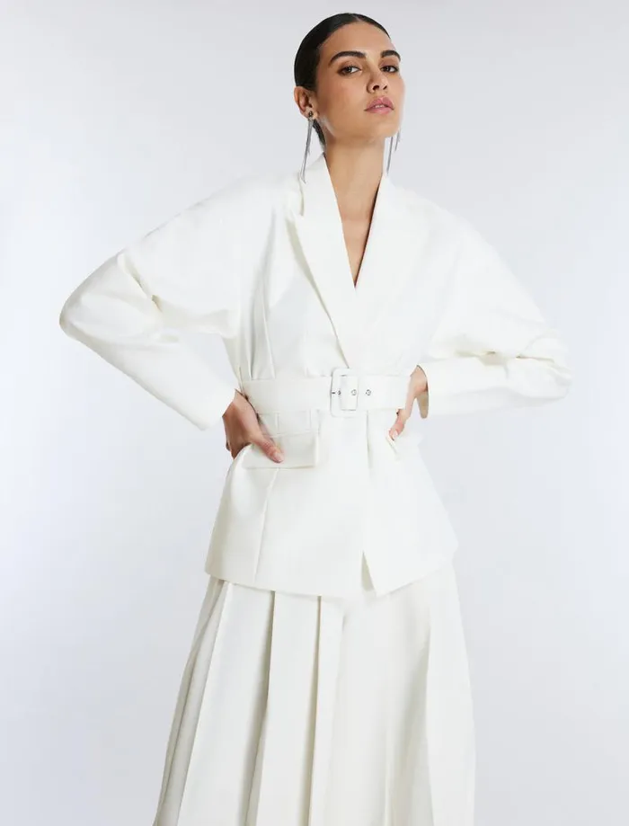 Women Belted Blazer Gardenia BCBG Jackets and Blazers Women Belted Blazer Gardenia BCBG Jackets and Blazers