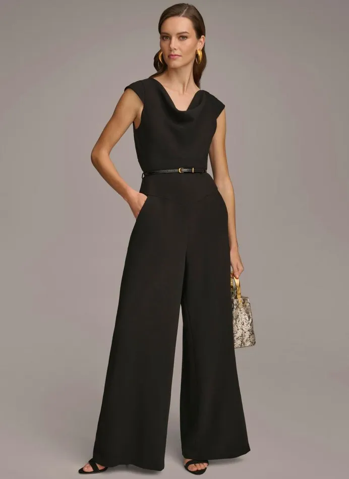 Women BELTED JUMPSUIT WITH POCKETS Black Donna Karan New York Dresses And Jumpsuits Women BELTED JUMPSUIT WITH POCKETS Black Donna Karan New York Dresses And Jumpsuits