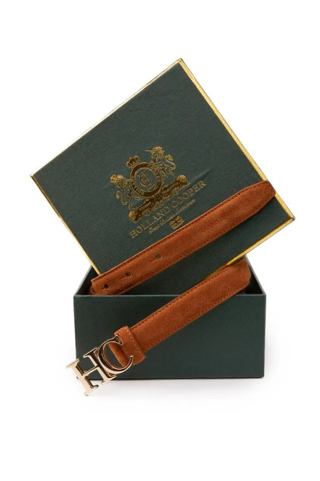Women Belts Holland Cooper Atelier Ultra Slim Belt Tan Suede
