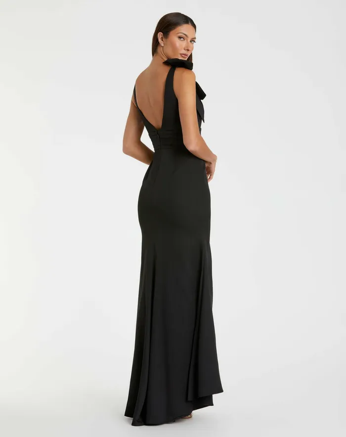 Women Black Sleeveless V Neck Bow Detail Mermaid Gown Black Best Sellers Mac Duggal