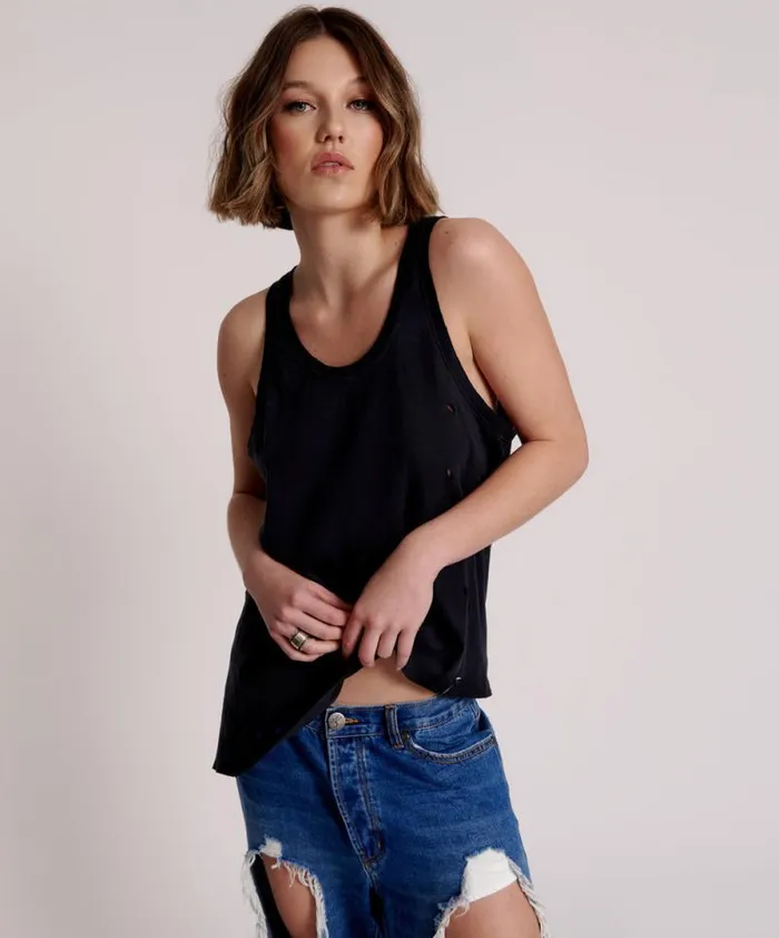 Women BLACK STONE RIBBED DISTRESSED DADDIO SINGLET One Teaspoon Tees and Tanks Women BLACK STONE RIBBED DISTRESSED DADDIO SINGLET One Teaspoon Tees and Tanks