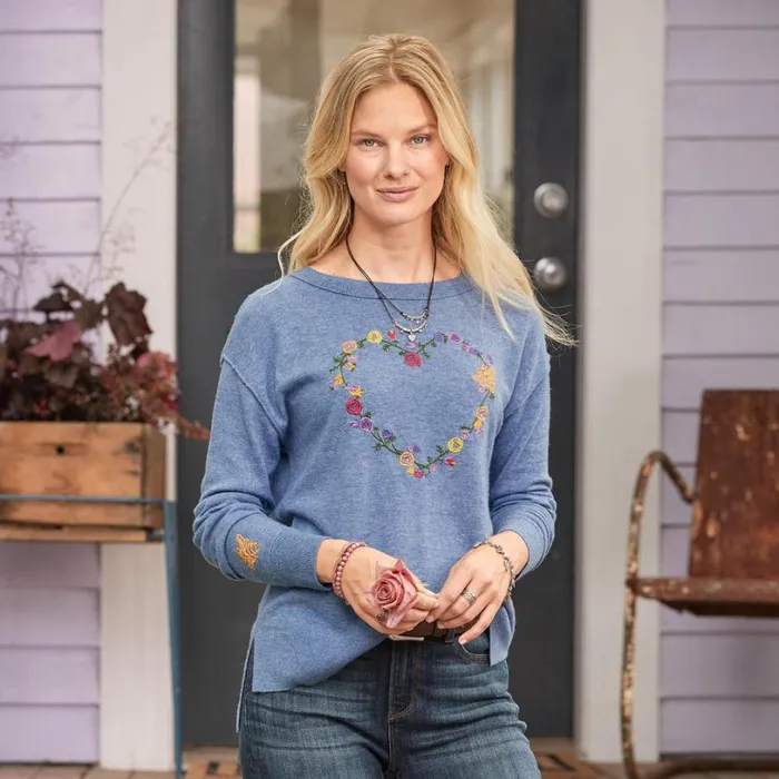 Women Blooming Love Sweater Denim Sundance Catalog Sweaters