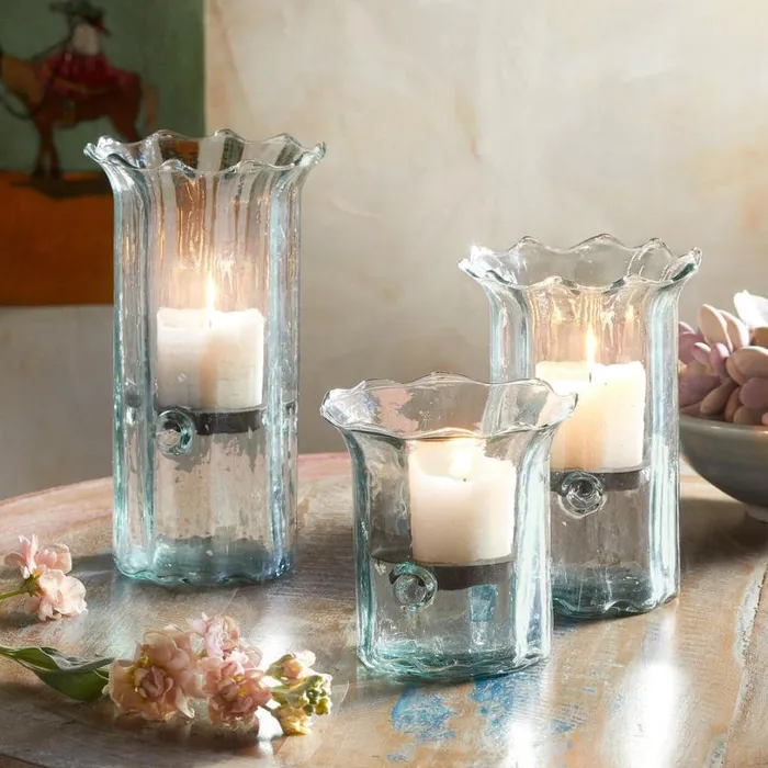 Women Blown Glass Scalloped Hurricanes Set Sundance Catalog Decor