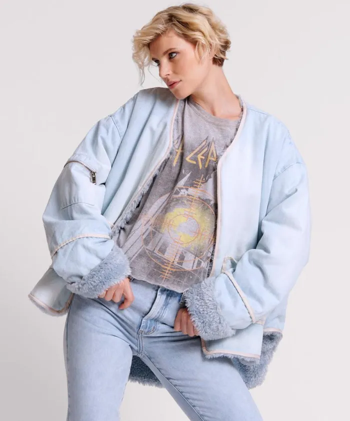 Women BLUE SPACE TEDDY THROWOVER DENIM JACKET One Teaspoon Jackets Women BLUE SPACE TEDDY THROWOVER DENIM JACKET One Teaspoon Jackets