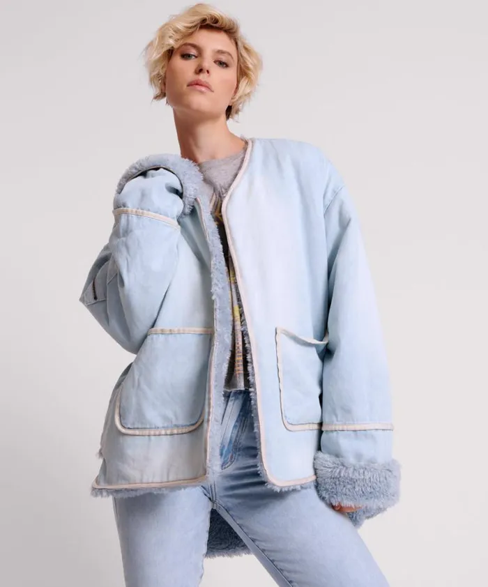 Women BLUE SPACE TEDDY THROWOVER DENIM JACKET One Teaspoon Jackets Women BLUE SPACE TEDDY THROWOVER DENIM JACKET One Teaspoon Jackets