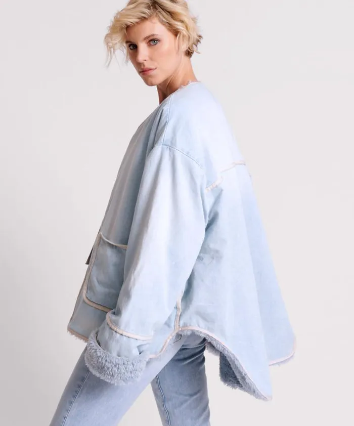 Women BLUE SPACE TEDDY THROWOVER DENIM JACKET One Teaspoon Jackets Women BLUE SPACE TEDDY THROWOVER DENIM JACKET One Teaspoon Jackets