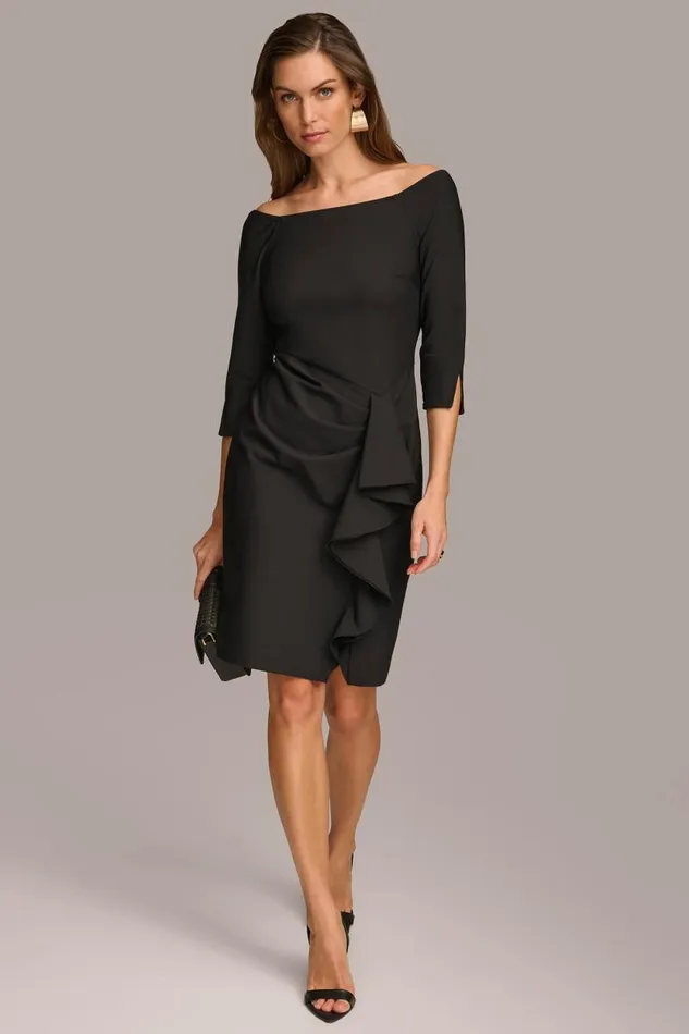 Women BOAT NECK SIDE DRAPE DRESS Black Donna Karan New York Dresses And Jumpsuits