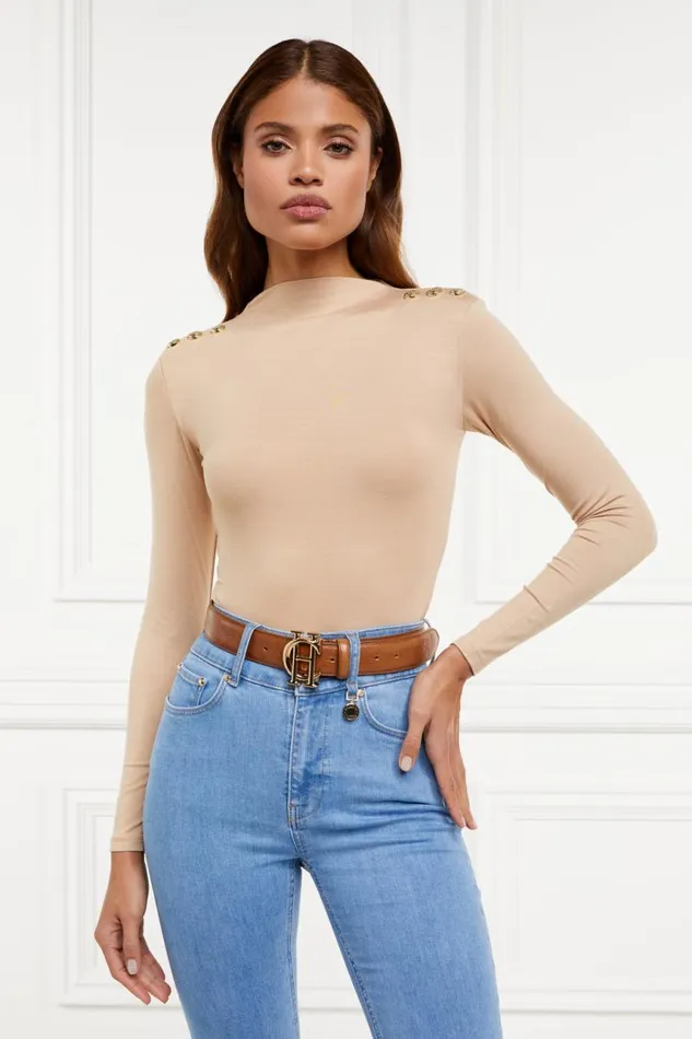 Women Bodysuits Holland Cooper Harper Long Sleeve Bodysuit Light Camel