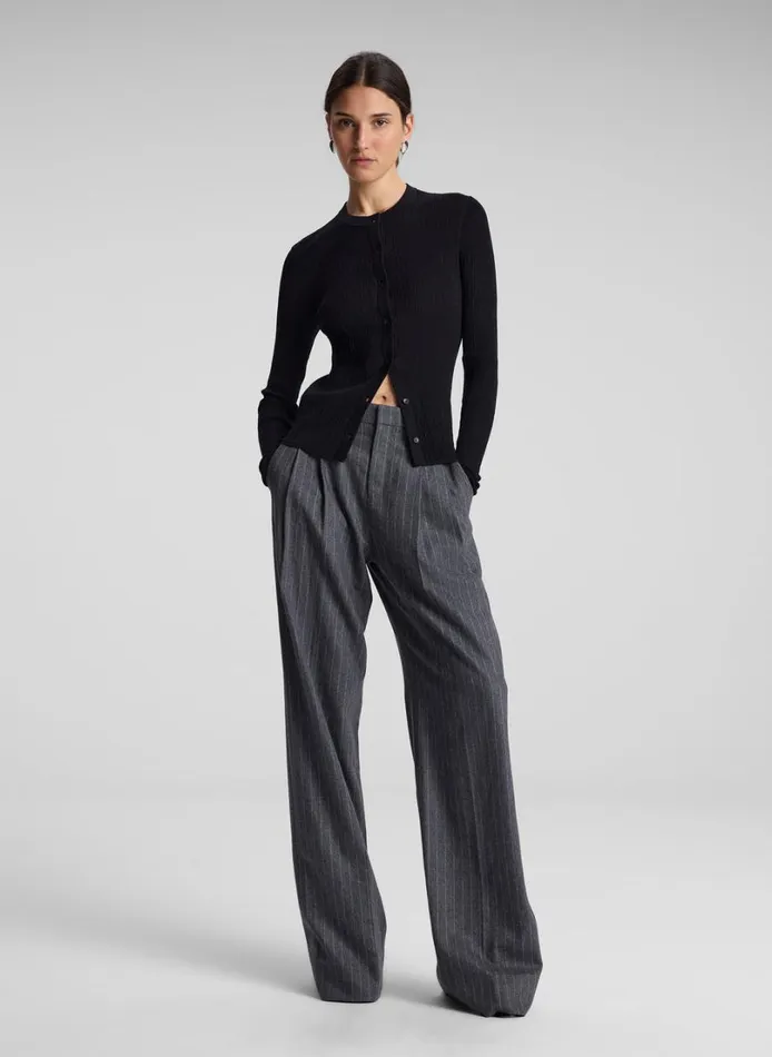 Women Bottoms ALC Charles Wool Cashmere Pinstripe Pant Grey Melange