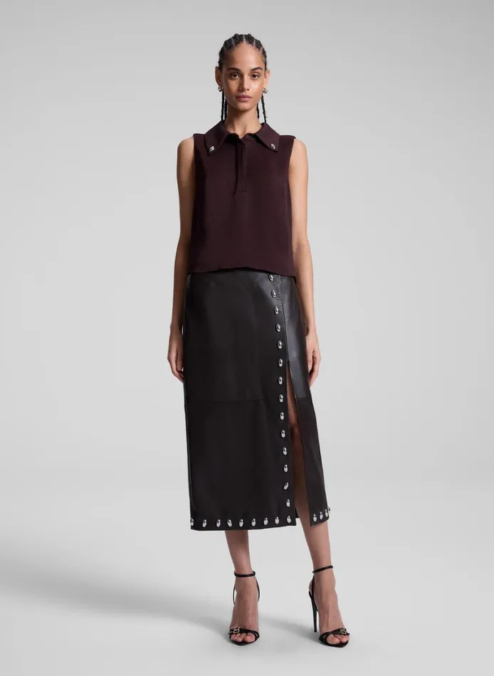 Women Bottoms ALC Naomi Studded Leather Midi Skirt Ganache