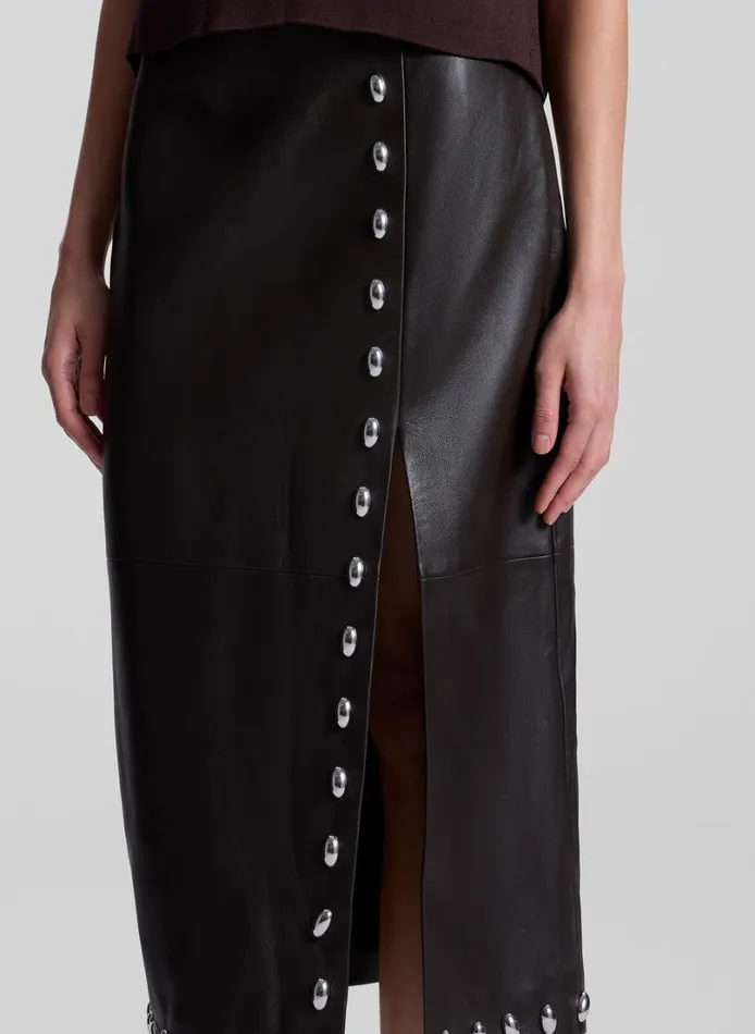 Women Bottoms ALC Naomi Studded Leather Midi Skirt Ganache