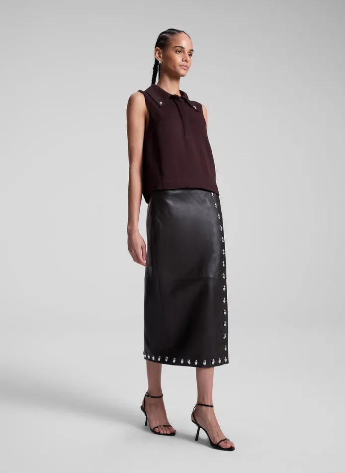 Women Bottoms ALC Naomi Studded Leather Midi Skirt Ganache