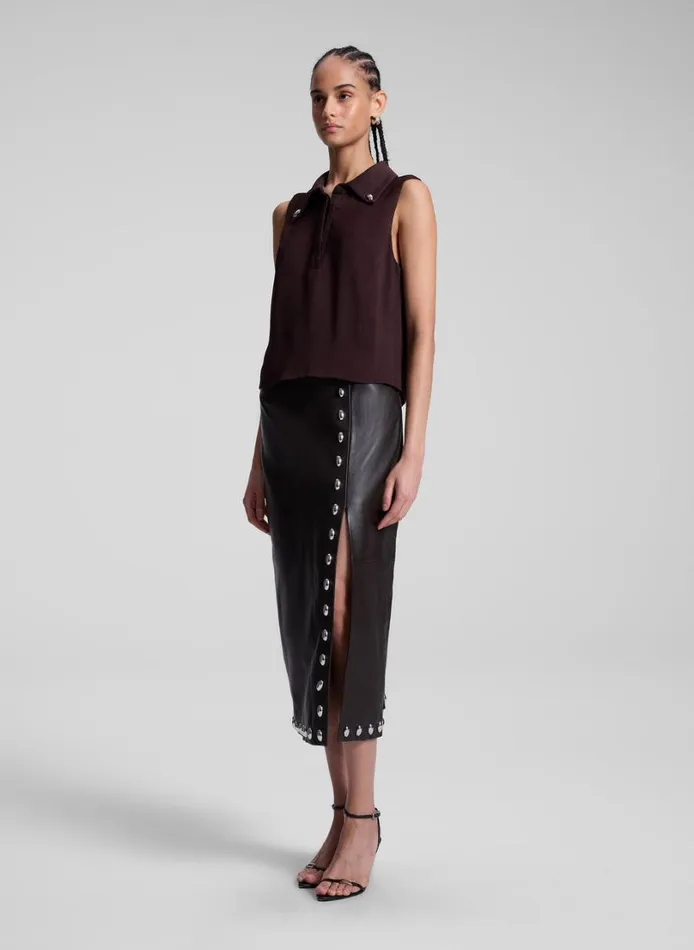 Women Bottoms ALC Naomi Studded Leather Midi Skirt Ganache