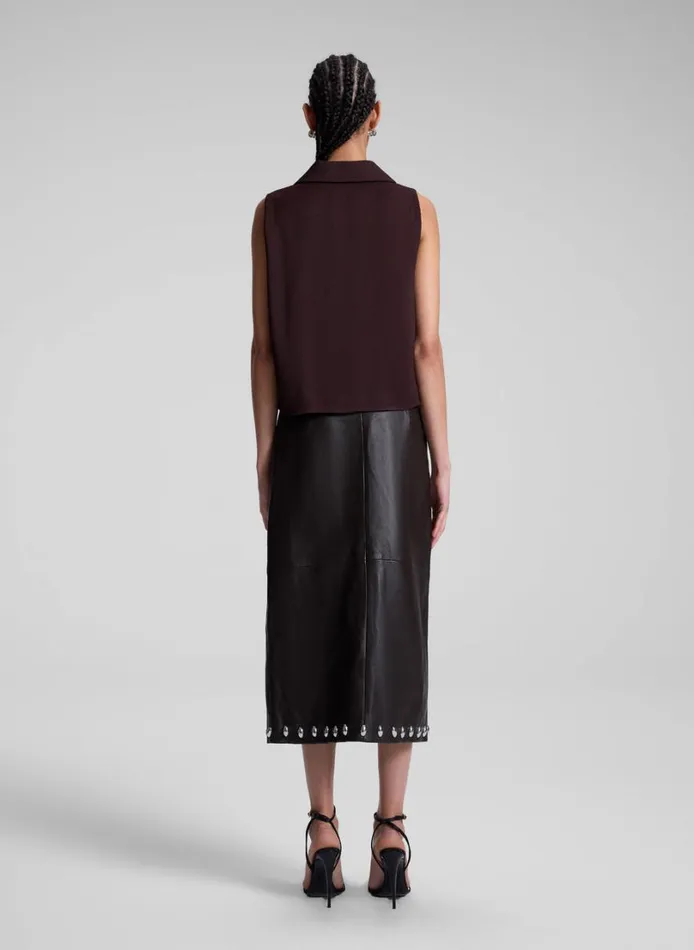 Women Bottoms ALC Naomi Studded Leather Midi Skirt Ganache