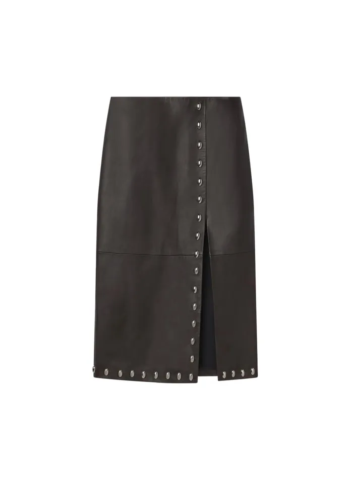 Women Bottoms ALC Naomi Studded Leather Midi Skirt Ganache