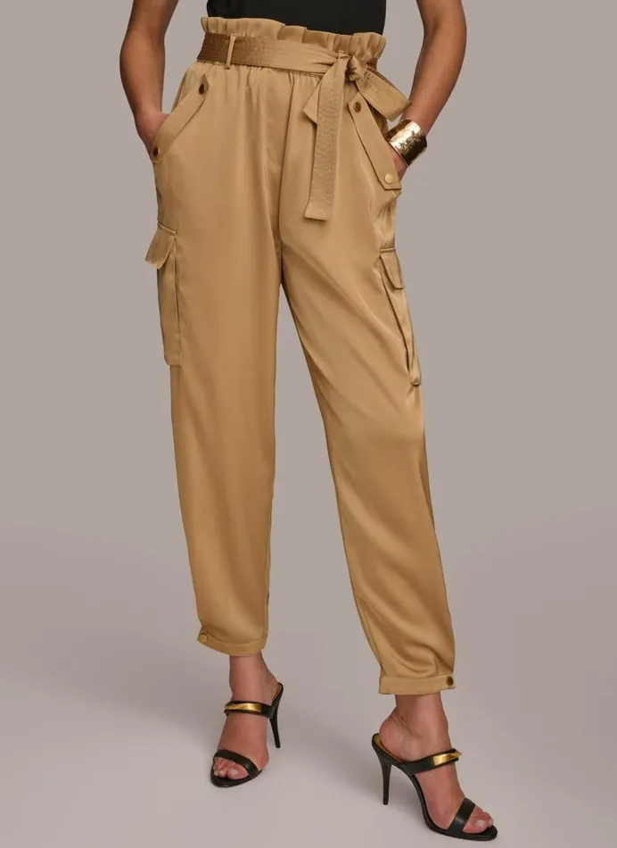 Women CARGO PANT WITH TIE BELT Fawn Donna Karan New York Pants