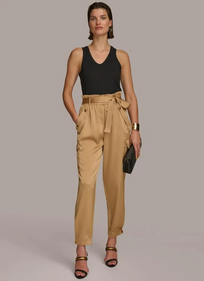 Women CARGO PANT WITH TIE BELT Fawn Donna Karan New York Pants Women CARGO PANT WITH TIE BELT Fawn Donna Karan New York Pants