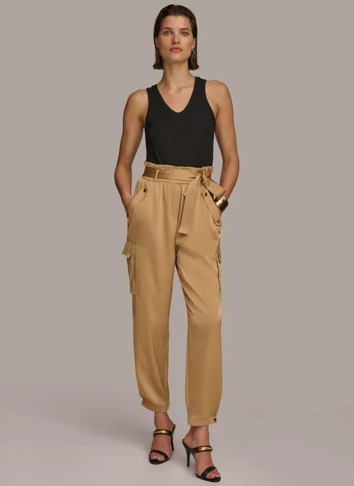 Women CARGO PANT WITH TIE BELT Fawn Donna Karan New York Pants Women CARGO PANT WITH TIE BELT Fawn Donna Karan New York Pants