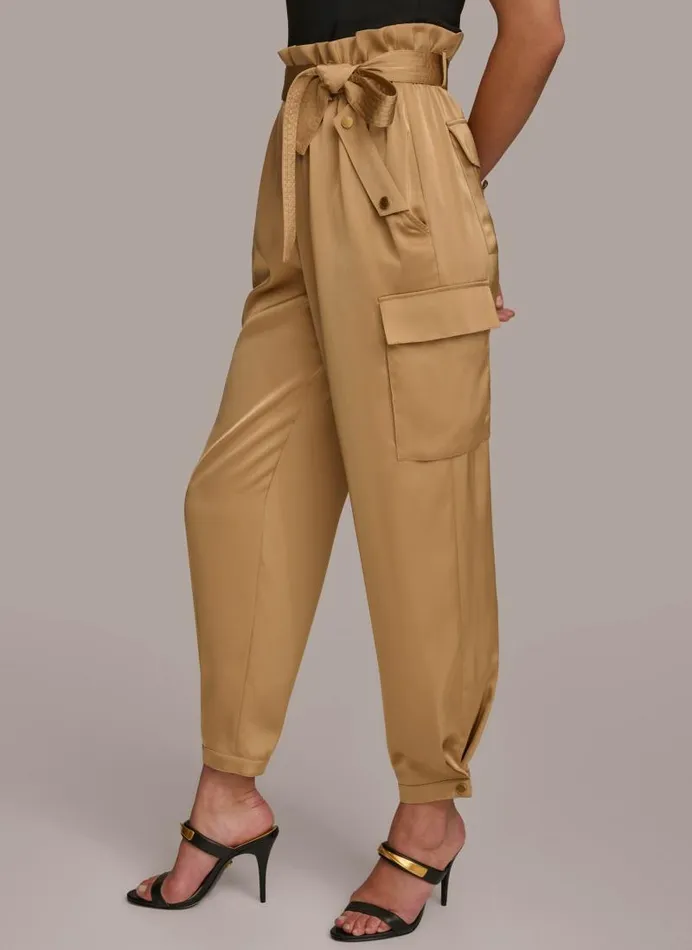 Women CARGO PANT WITH TIE BELT Fawn Donna Karan New York Pants Women CARGO PANT WITH TIE BELT Fawn Donna Karan New York Pants