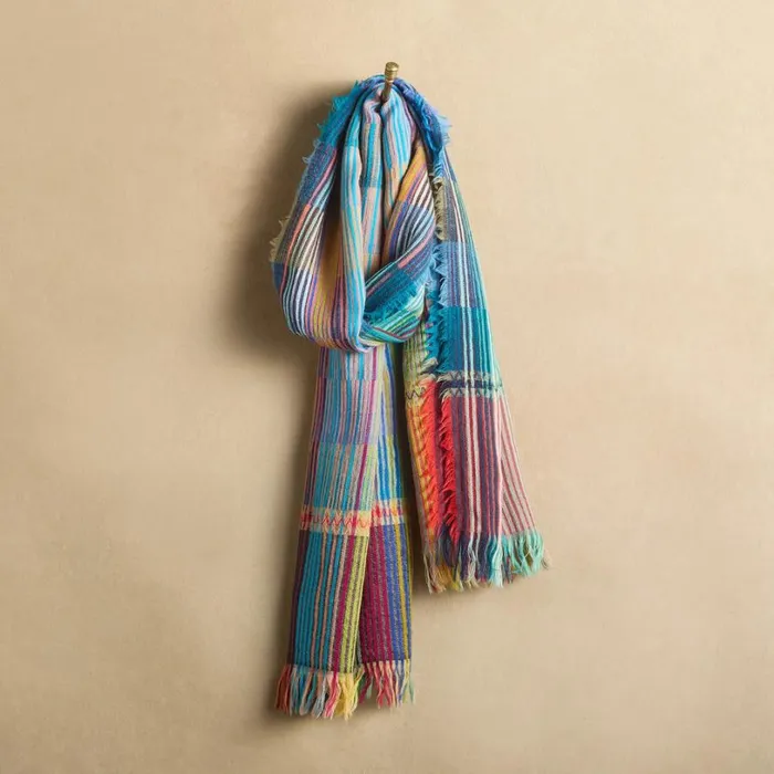 Women Carol Striped Scarf Blue Multi Sundance Catalog Scarves and Gloves