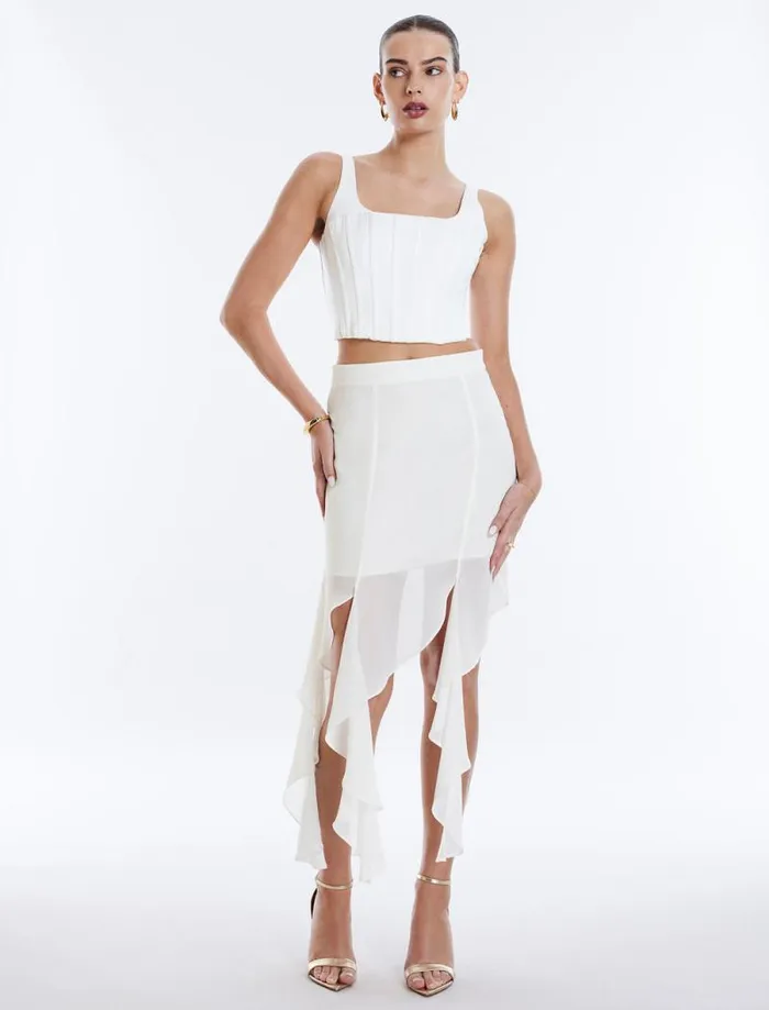Women Cascading Ruffle Skirt Gardenia BCBG Bottoms Women Cascading Ruffle Skirt Gardenia BCBG Bottoms