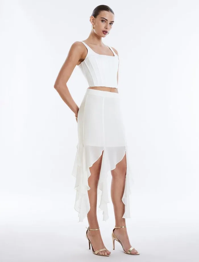 Women Cascading Ruffle Skirt Gardenia BCBG Bottoms Women Cascading Ruffle Skirt Gardenia BCBG Bottoms