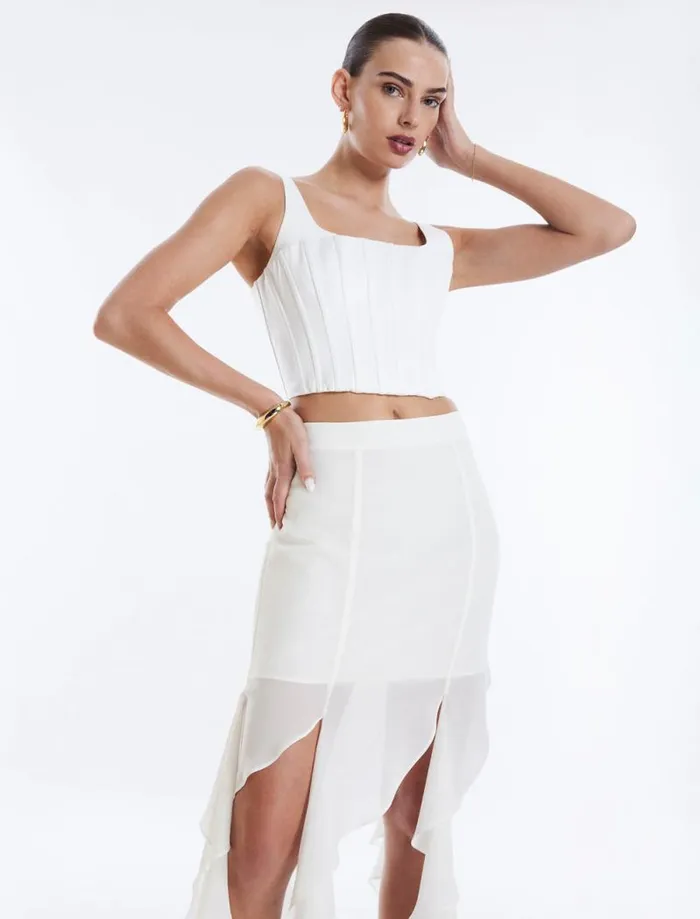 Women Cascading Ruffle Skirt Gardenia BCBG Bottoms Women Cascading Ruffle Skirt Gardenia BCBG Bottoms