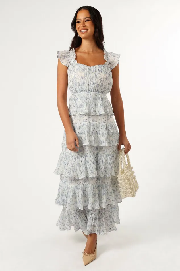 Women Cayson Midi Ruffle Dress Cream Lavender Fall Dresses Petal and Pup