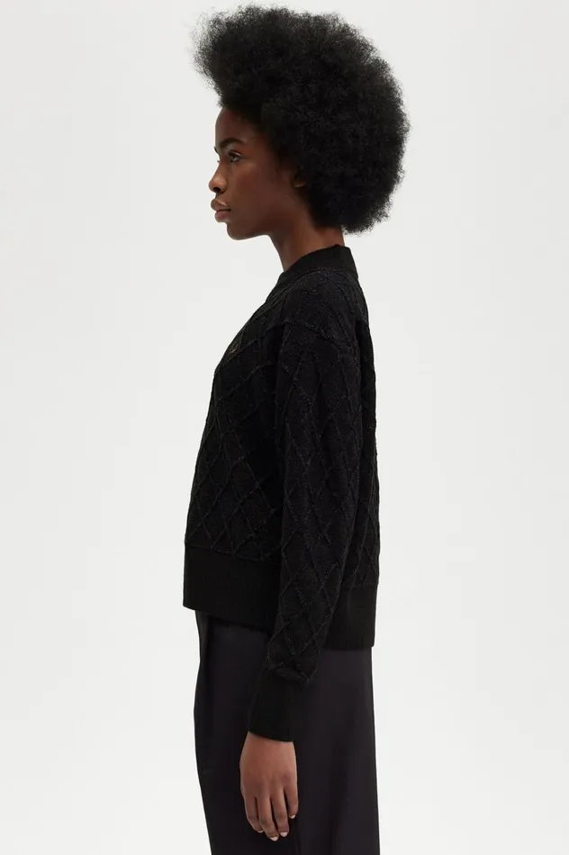 Women Chenille Grid Jumper Black Fred Perry Knitwear