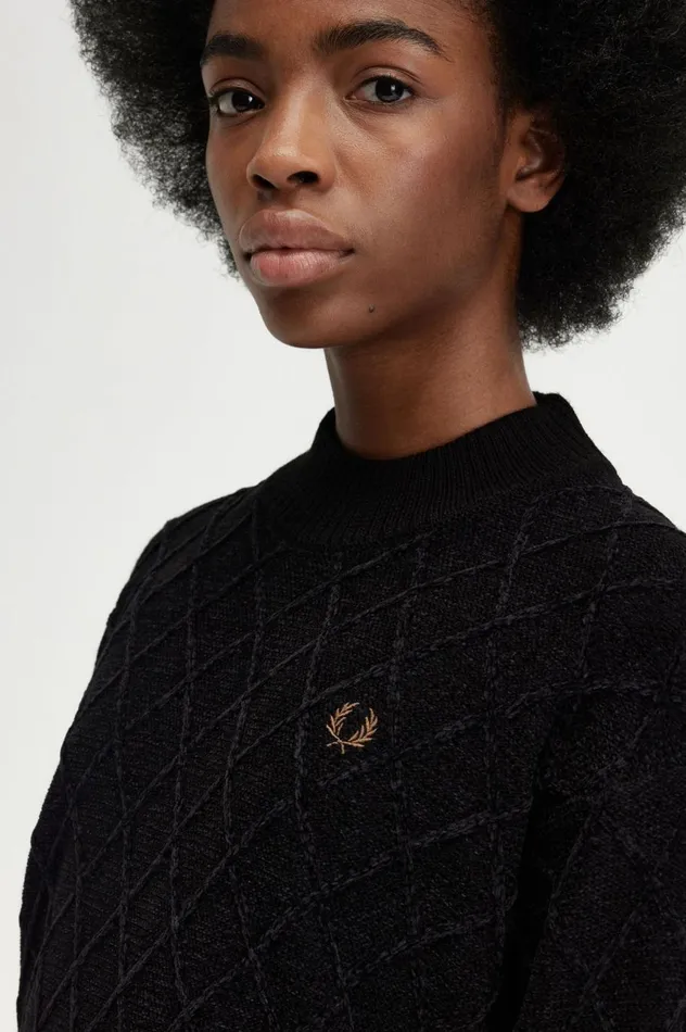 Women Chenille Grid Jumper Black Fred Perry Knitwear