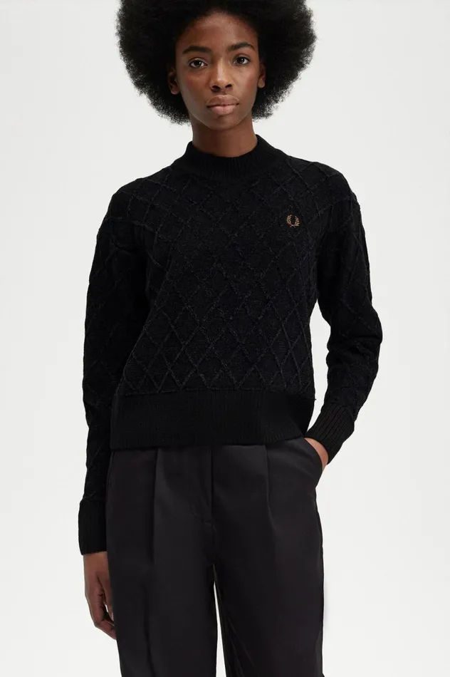Women Chenille Grid Jumper Black Fred Perry Knitwear