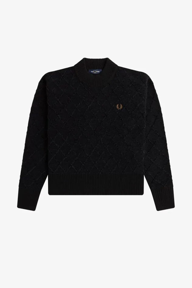 Women Chenille Grid Jumper Black Fred Perry Knitwear