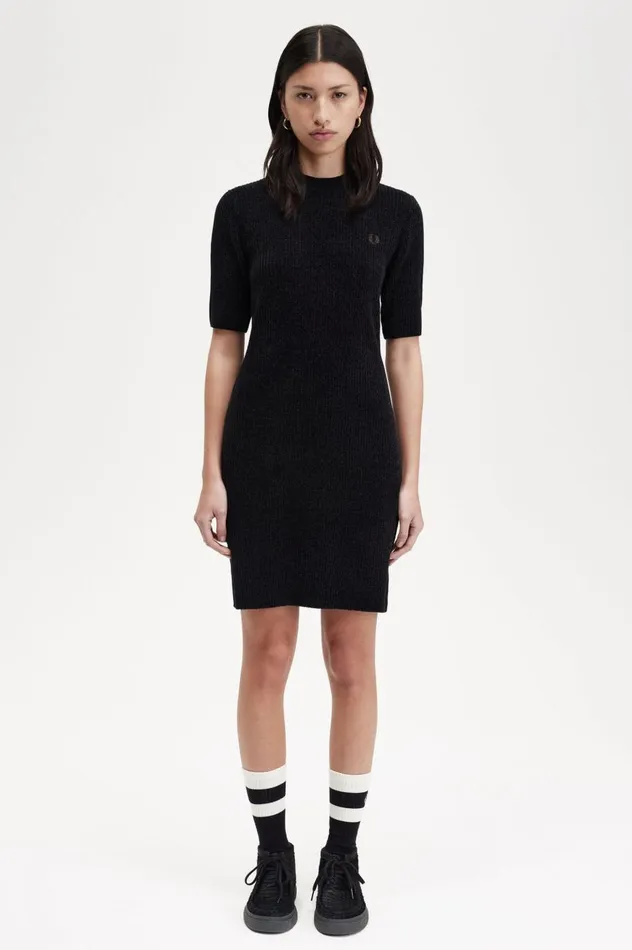 Women Chenille Rib Dress Black Fred Perry Dresses