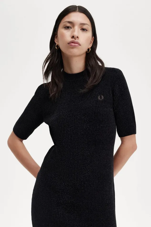 Women Chenille Rib Dress Black Fred Perry Dresses