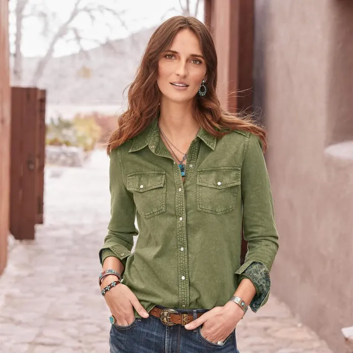Women Christy Ann Shirt Petite Teal Sundance Catalog Petite Styles