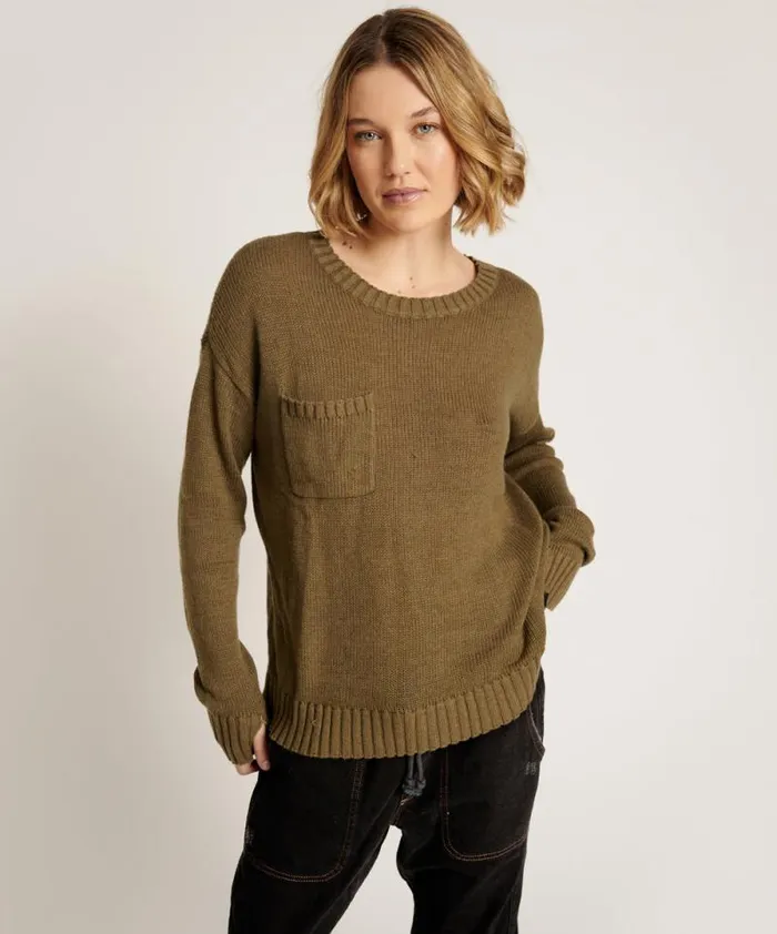 Women CLASSIC POCKET CHUNKY KNIT SWEATER KHAKI One Teaspoon Knitwear