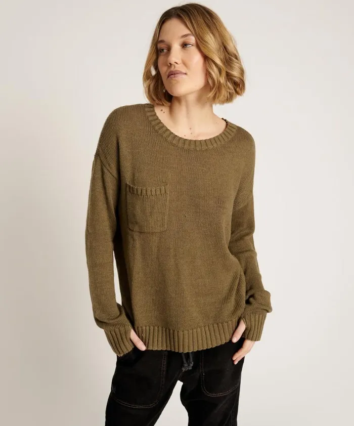 Women CLASSIC POCKET CHUNKY KNIT SWEATER KHAKI One Teaspoon Knitwear Women CLASSIC POCKET CHUNKY KNIT SWEATER KHAKI One Teaspoon Knitwear
