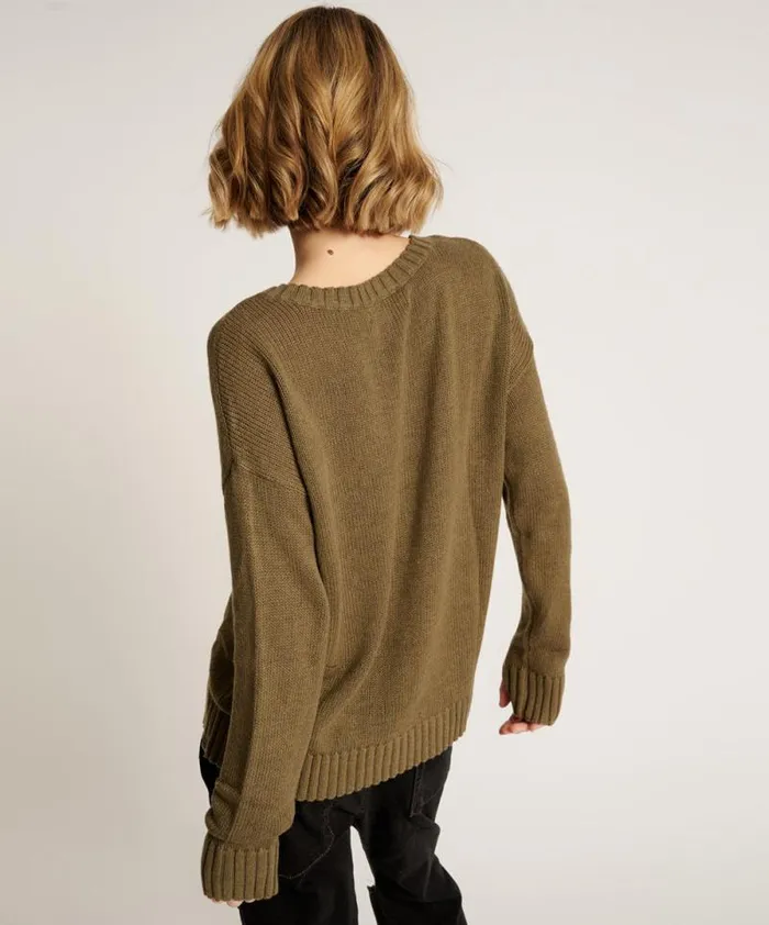 Women CLASSIC POCKET CHUNKY KNIT SWEATER KHAKI One Teaspoon Knitwear Women CLASSIC POCKET CHUNKY KNIT SWEATER KHAKI One Teaspoon Knitwear